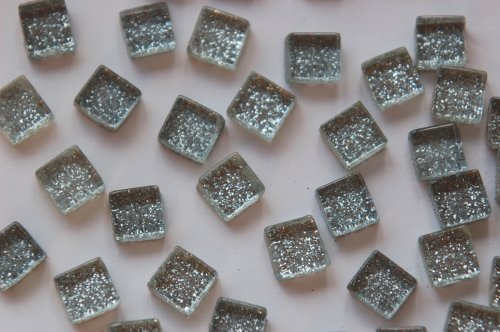 100 St. Softglas- Mosaiksteine Glitzer 1x1cm silbergrau Glitter Mosaik ca. 85g