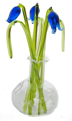 Beautiful Glass Ornament Sculpture Bluebell Flowers In Vase