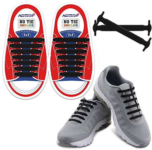 Homar No Tie Lacci per scarpe per bambini e adulti - Impermeabile in silicone elastico piatto Laces Athletic scarpa da corsa con multicolore per Scarpe Sneakerboots bordo e scarpe casual (Kid Size Black)