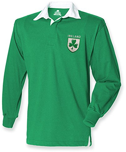 Retro Herren-Rugbyshirt für Irland-Fans, Trikot mit Kleeblatt-Logo 6 Nations Irisch Gr. M, Grün - Irish Green