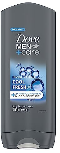 Dove, Doccia Dove Men+Care Cool Fresh, Bagnoschiuma Uomo 3 in 1 Idratante Corpo, Viso e Capelli, con Tecnologia MicroMoisture, Dona 24 Ore di Idratazione, 400 ml