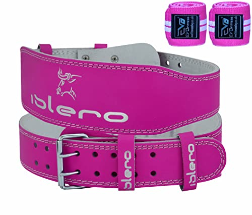 Islero, Ceinture d'haltérophilie, Sangle de maintien du dos pour Femme, pur Cuir, pour la Gym et le Bodybuilding, 10,2 cm, Rose, petit