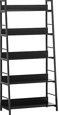 HOMCOM Scaffale per libreria, stile industriale, inclinato, 5 livelli, 70 x 35 x 150 cm, colore: nero