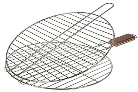 RUECAB – Parrillas de Cocina para Barbacoa y ahumadero – Parrilla Doble para Barbacoa, Parrilla Redonda, Parrilla de Barbacoa de 38 cm – Material: Acero Cromado – Diámetro: 38 cm – Mango de Madera de