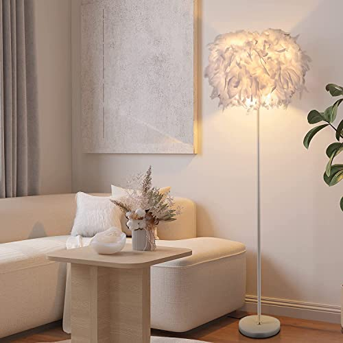 ELINKUME LED Lampadaire Abat-jour en Plumes,pour salon Décoratif,Lampe Sur Pied de Chambre à Coucher de Mode Moderne,Poteau D'éclairage Bricolage,Base en Métal Avec Interrupteur au Pied