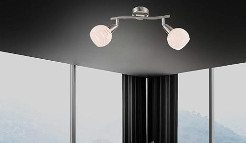 Trango 2-flammig dimmbar LED Deckenleuchte 1001-22D Deckenlampe in Edelstahl-Look mit Design Gläsern incl. 2x LED Leuchtmittel 3000K warmweiß, Deckenstrahler, Wohnzimmer Lampe, Spots schwenkbar