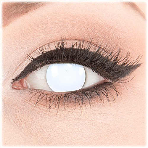 Farbige Kontaktlinsen zu Fasching Karneval Halloween 1 Paar Crazy Fun weiße weisse 'Blind White' mit Behälter in Topqualität von 'Glamlens' ohne Stärke