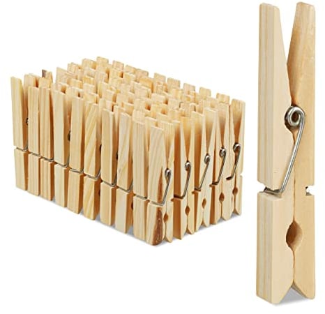 Relaxdays Pinces à Linge en Bois, Lot de 200, épingle à lessive, Bricolage, pincettes pour séchage, Ressort en métal