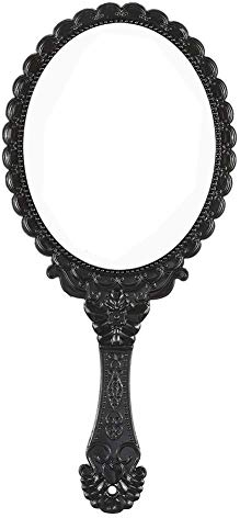 Handspiegel, Handspiegel mit Griff, kleines Reisepaket, Kompaktspiegel, Vintage-Stil, dekorativer Make-up-Kosmetik-Geldbörsenspiegel für Mädchen und Frauen (Schwarz)
