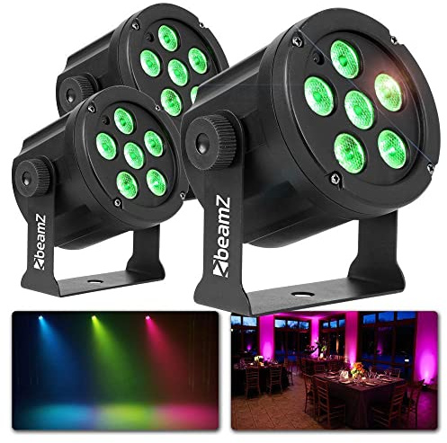 BeamZ SlimPar30 3er Set Discolicht Partylicht Set mit 3x PAR LED Disco Licht Party Lichter, 3 LED-Discoleuchten für Partybeleuchtung oder für DJs, Bühnenbeleuchtung Set