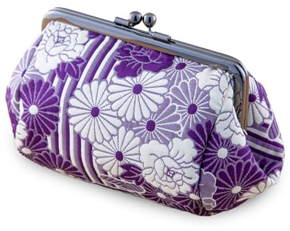 [NOREN] Japanische Kosmetiktasche mit Bügelverschluss Kleine (Fukure-Ori Retro Flower - Lila) Kiss Lock Make Up Tasche / 100% Baumwolle/für Damen Geschenke
