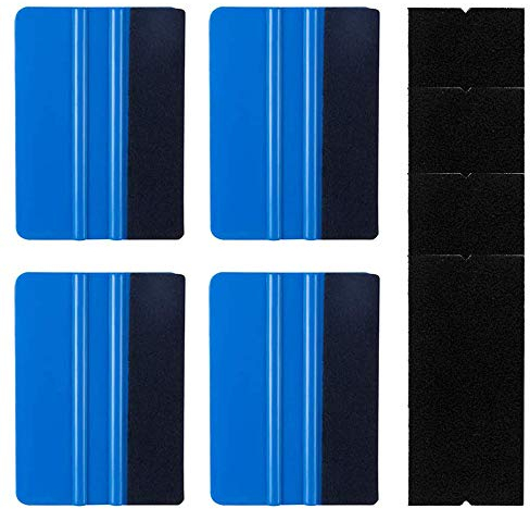 Aiqeer 4 Piezas Raspador de Borde de Fieltro, Raspador de Vinilo para Coche Multifuncional, Espátulas de Fieltro, con 4 Piezas Tela Fieltro de Repuesto (Azul）