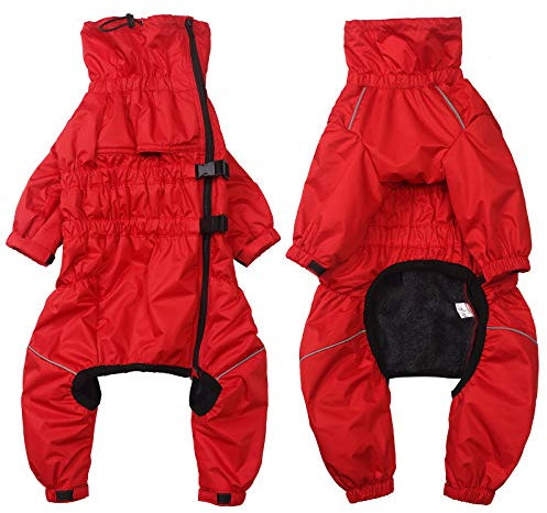 babepet 1/2 Trousers Suit Winter Coat for Dog,Dogs waterproof coat with legs and High collar,Fleece linner Dogs jumpersuit with Reflective strip for Puppies Small Medium Large Dog-Red-L