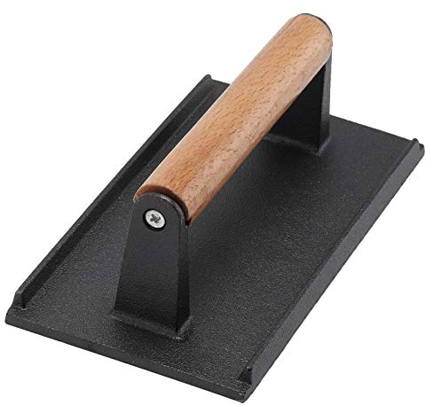 Trintion Steak Press 20 x 10 cm Cast Iron Grill Burger Press Rectangle Steak Meat Bacon Press with Wooden Handle for Burger Grilled Sandwich Quesadilla Steak