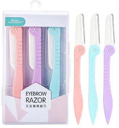 Moguxb Augenbrauenrasierer, 3-teilig, faltbar, Augenbrauenrasierer, Rasierer für das Gesicht für Frauen und Männer (Rosa, Blau, Violett)