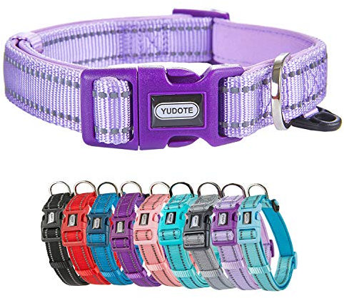 YUDOTE Dog Collar Large Strong Reflective Nylon Webbing with Soft Comfy Neoprene Padded Linning for Large Dogs Daily Use,Lilac