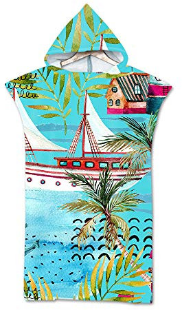 Adults Hooded Towel Poncho,Changing Robe Towel,Men Women Teen Boy Girls Hooded Design Beach Towel Poncho,Holidays,Swimming,Surfing,Bathing,Travel Towel Microfibre Swim Towels (Palm trees)