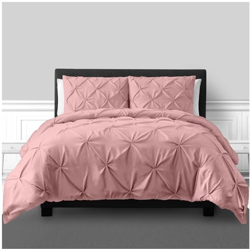 GC GAVENO CAVAILIA Pintuck Duvet Cover Set, Soft Polycotton Bedding with Pillowcase, Breathable & Skin-Friendly Pinch Pleated Quilt Cover, Lightweight Single Bed Set, Easy Care Bed Linen - Soft Pink