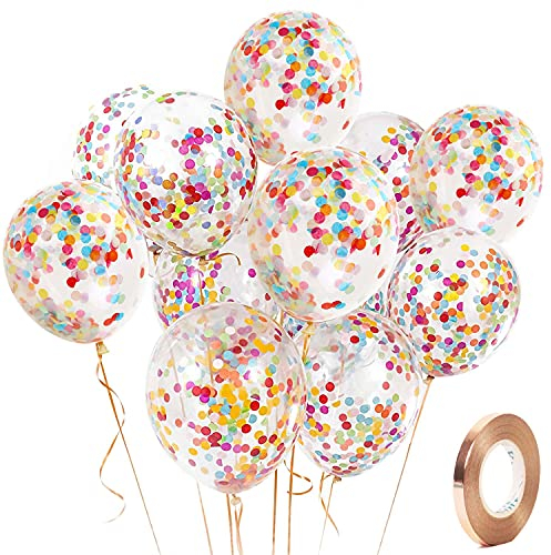 Yiran Bunte Konfetti-Luftballons, Latex, 30,5 cm, mit 1 Ballon-Ersatz und 1 Band, Dekorationen für Geburtstagsfeiern, Hochzeiten, Jubiläen und Feiern, 12 Stück