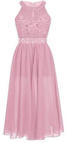 Freebily Vestito Elegante Bambina Damigella Lungo Abito Cerimonia da Ragazza Festa di Compleanno Vestiti Comunione Principessa Abiti Damigella Sposa Matrimonio Rosa 8 Anni