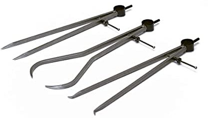 Japan Made 3 Piece High Precision Measuring Set - 6 / 150mm Inside Outside Spring Caliper & Divider Set with Adjusting Screw - Heavy Duty Steel