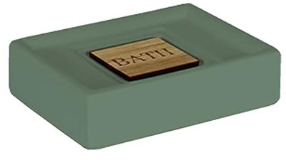 Douceur d'Intérieur, Porte-Savon (11.4 x 8.7 x 2.5 cm) Cerawood Kaki, Céramique Finition Bambou