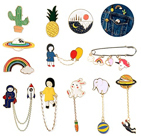 Cartoon Brosche, ZoneYan 12 Stück Pins Anstecker, Pins Anstecknadeln, Broschen Anstecknadeln, Regenbogen Broschen, Metallbrosche Anti Licht, für Weihnachten, Kleidung, Pullover und Schals Verwendet