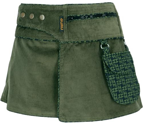 GURU SHOP Jupe portefeuille en velours côtelé - Cacheur - Sac latéral - Pour femme - Coton, vert, 38