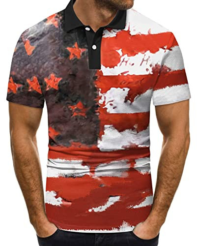 Herren Casual Sommer Kurzarm Turndown Neck Shirt Bedrucktes T-Shirt Top Bluse Stoppuhr (XXL,Rot)