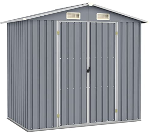KOIECETA Gerätehaus Ohne Boden Doppeltür Geräteschuppen Garten Schuppen Gartenhaus Gartenschuppen 205x129x183cm Verzinkter Stahl (Grau)