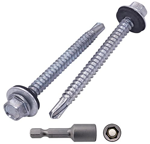 SKIR'CO Lot de 25 vis de toiture plaquées zinc, 5,5 x 70 mm, vis auto-foreuses avec rondelles EPDM, tête hexagonale