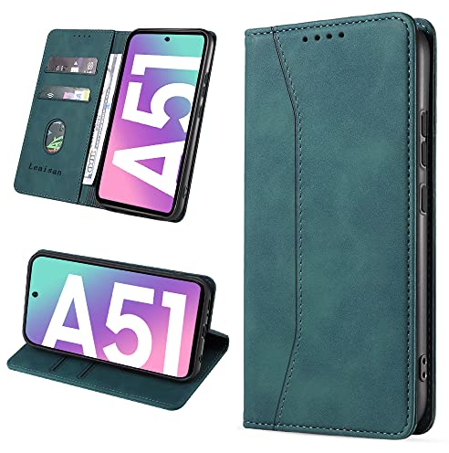 Leaisan Handyhülle für Samsung Galaxy A51 Hülle Premium Leder Flip Klappbare Stoßfeste Magnetische [Standfunktion] [Kartenfächern] Schutzhülle für Samsung Galaxy A51 Tasche - Malachitgrün