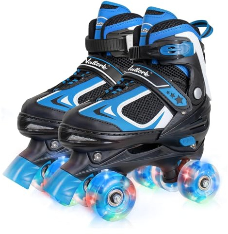 Nattork Kids Roller Skates for Boys Girls, 4 Sizes Adjustable Quad Skates with Light up Wheels,Beginner Kids Roller Skates Indoor Outdoor