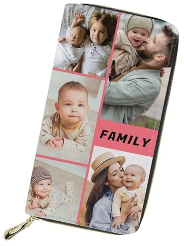 Gudina Portefeuille Personnalisé Femmes - Double Face Impression Fait sur Mesure Grande Capacité Porte-Monnaie Porte-Carte en Cuir - Cadeau pour Mère Épouse Petite Amie Sœurs - 10 Images