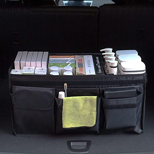 Firschoie Kofferraum Organizer, Kofferraumtasche, Faltbarer Kofferraum-Organizer mit Fach mit Deckel mit rutschfestem Klettverschluss, Auto-Aufbewahrungsbox mit mehreren Taschen und rutschfestem Boden