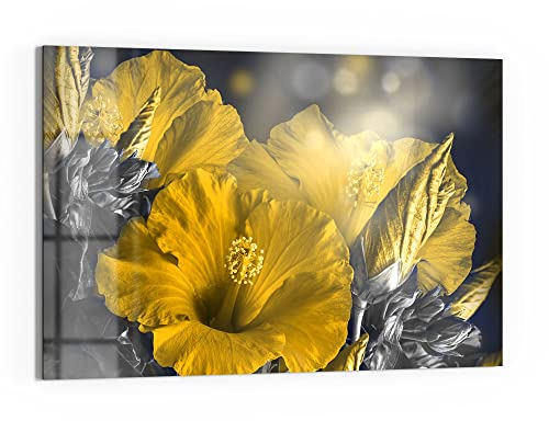 DEQORI Glas-Magnettafel | 60x40 cm groß | Motiv Blüten des Roseneibisch | Memo-Board aus Glas | Magnetboard inkl. Magnete, Stift & Tuch für Küche & Büro | Tafel magnetisch & beschreibbar