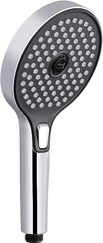 Ben Beam Handbrause - 3 Wasserdüsen normaler Strahl, weicher Strahl, Nebel - Strahlarten wählen auf Knopfdruck - Chrom - Rund