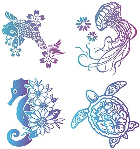 GORGECRAFT 16x16 cm 4 Stili Decalcomanie per Finestre con Animali Marini Adesivo per Porta Scorrevole In Vetro di Sicurezza Adesivo per Finestra In Vetro Statico Oceano Tartarughe Pesce Medusa