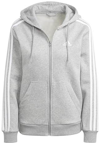adidas Damen Essentials 3-Stripes Full-Zip Fleece Hoodie, medium Grey Heather/White, M