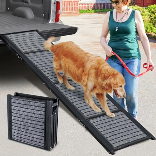 Duckygoo Rampe de voiture extra longue de 180,3 cm, rampe pliante pour escaliers avec surface de tapis antidérapante, rampe pour animaux de compagnie pour monter dans une voiture, un SUV et un camion,