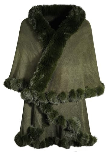 ZLYC Damen Winter Kunstpelz Poncho Strick Schal Stola Warm Cape Cardigan(Einfarbig Armeegrün)