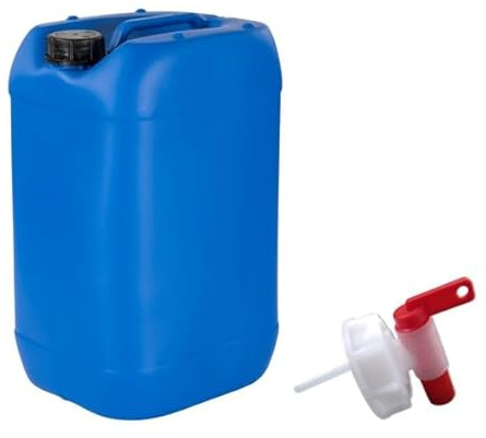 kanister-vertrieb® 1 Stück 25 L Kanister Wasserkanister Kunststoffkanister blau DIN61 + Hahn/BPA-frei+ Etiketten