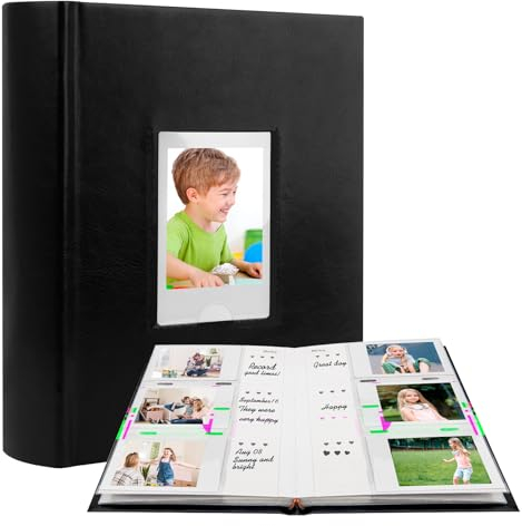 180 Taschen 2x3 Fotoalbum mit Schreibfläche für Instax Mini 12 11 40 9 7+ Evo Liplay Kamera,Fotoalbus m für Fujifilm Instax Mini Kamera, Polaroid Fotobook mit Memo Bereichen (schwarz)