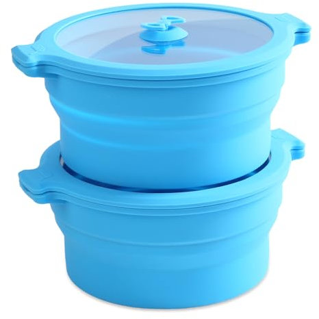 Collapsible Silicone Microwave Cookware Steamer for Cooking Air Fryer Mixing Bowls with Lids, 1.4L Glass Food Storage Container Sealed Bowl 2pc Set BPA Free