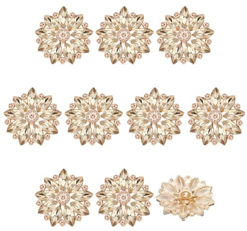 FINGERINSPIRE 10 Stück Blumen Strass Ösenknöpfe 26 mm Goldene Kristalle Florale Knöpfe Zum Aufnähen Mit 1 Loch Strasssteinen Goldene Legierungsknöpfe Flache Rückseite Kristall Ösenknöpfe Für DIY