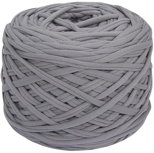 400g T-Shirt Garn elastische Stoff häkeln Tuch Garn für DIY Stricken, 130 Yards Spaghetti Garn dicke Strickgarn für Hand DIY Tasche Korb Kissen Häkeln Projekte, Home Decor(Grau)
