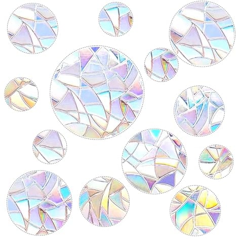 52 Stück Suncatcher Sticker Sonnenfänger Sticker Prisma Fensteraufkleber Vogelschutz Runde, Vogelschutz Fenster, Vogel Anti Kollisions Fenster Aufkleber Reflektierende Aufkleber