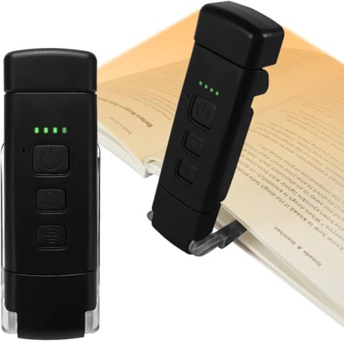 QUMOX Lampada da Lettura LED Ricaricabile con Clip, 3 Colori Ambra, 5 Livelli di Luminosità, Timer 30/60 Min, Testa Flessibile, fino a 80 Ore