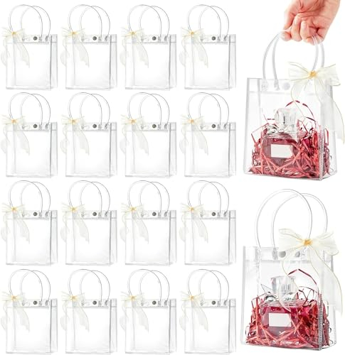 Socluer 50 Stück Klare Geschenktüte mit Griffen, 15 x 13 x 7 CM Durchsichtige Plastiktüte Wiederverwendbare Geschenke Verpackungen für Party Geburtstag Hochzeit