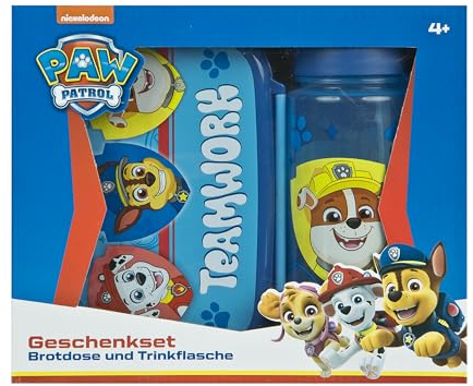 Scooli - Paw Patrol Kindergeschirr Geschenkset - Set bestehend aus Brotdose und Trinkflasche - ideal für die Schule oder Kindergarten – für Kinder ab 4 Jahren – aus Kunststoff – BPA frei